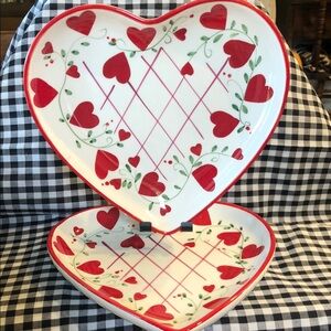 Heart-Shaped Ceramic Plate with Red Hearts